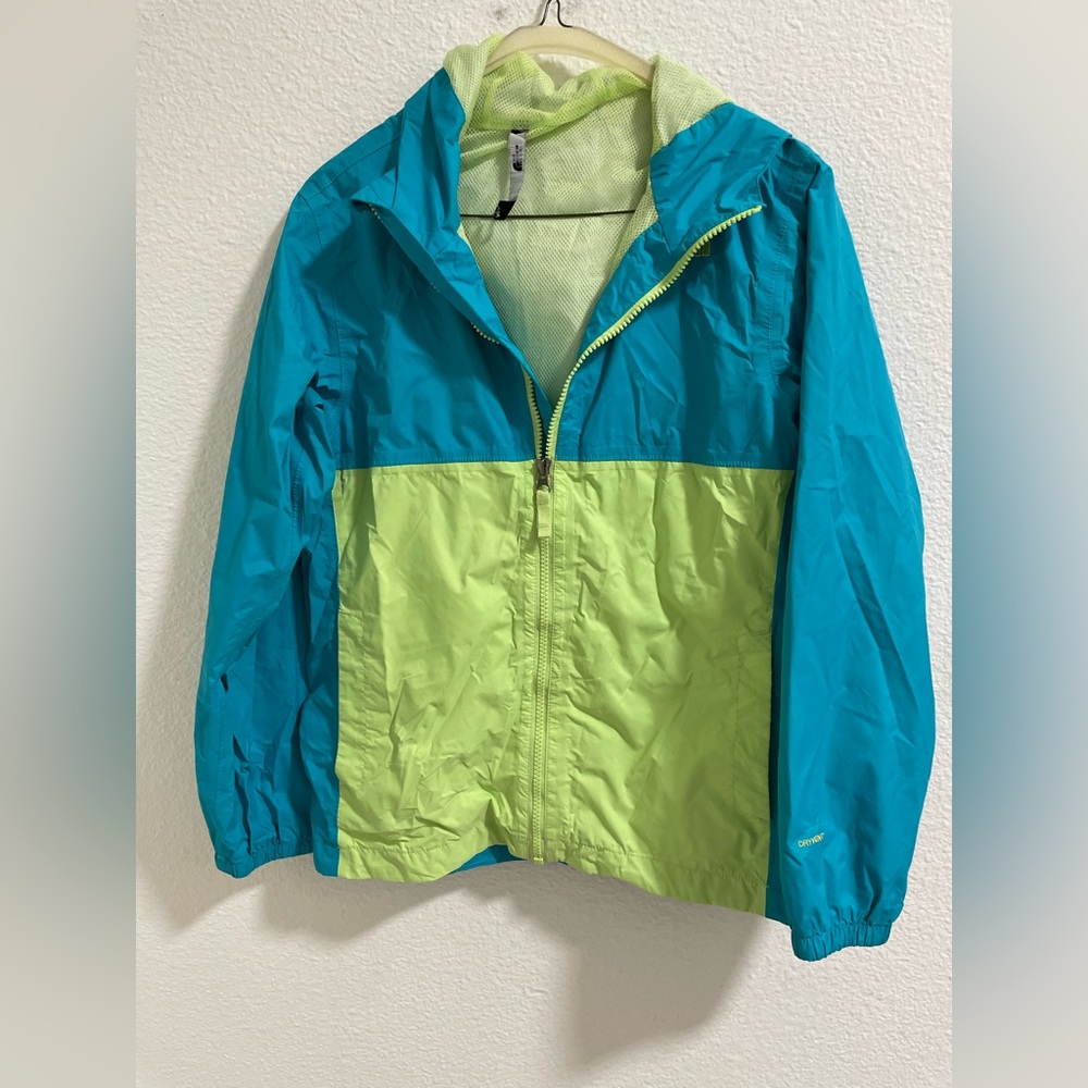The North Face Kids Teal and Lime Raincoat